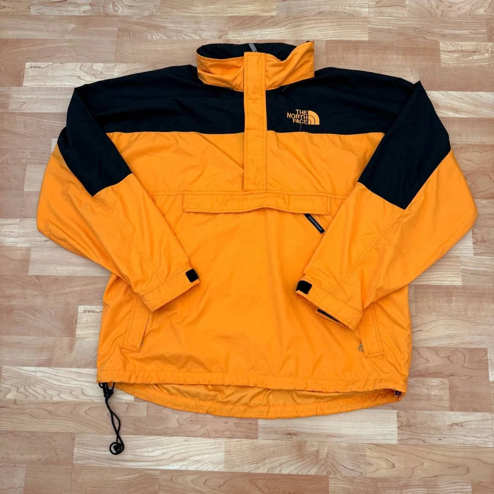 The North Face Mens XL Orange Black Colorblock Anorak Pullover Jacket